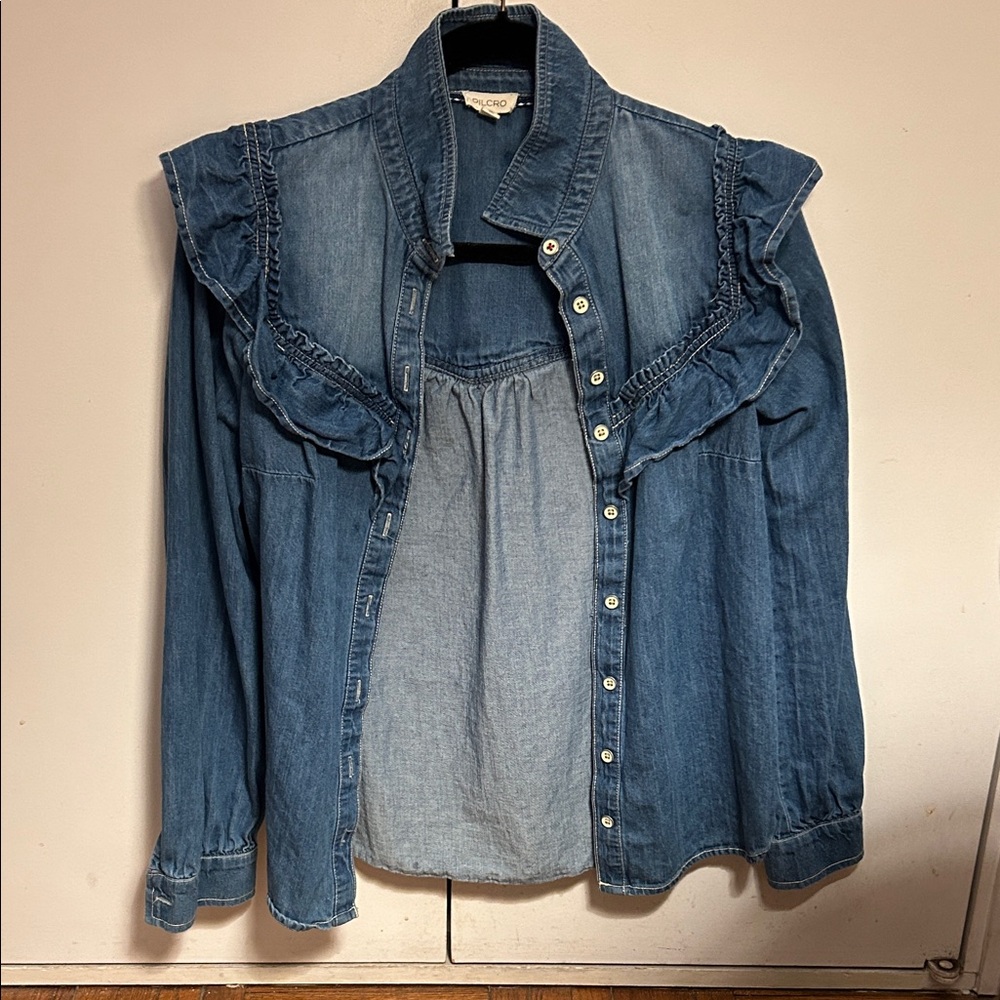 Super cute Pilcro Blue Denim Shirt with Ruffles Western S